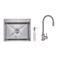 Акційний набір Lidz: мийка H6050H інтегрована Decor Honeycomb 2,5/0,5 мм LDH6050DEC48370 + Змішувач Aria для кухні з гнучким виливом (k35) Grey