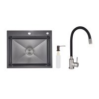 Акційний набір Lidz: мийка інтегрована Decor Black PVD Honeycomb 2,5/0,5 мм + Змішувач Aria для кухні з гнучким виливом (k35) Black