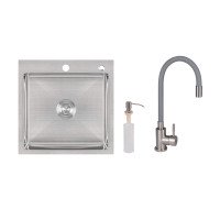 Акційний набір Lidz: мийка H5050 інтегрована Brushed Steel 3,0/1,0 мм + Змішувач Aria для кухні з гнучким виливом (k35) Grey