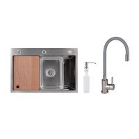 Акційний набір Lidz: мийка H6845 Decor 3,0/1,0 мм + Змішувач Aria для кухні з гнучким виливом (k35) Grey