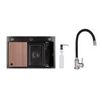 Акційний набір Lidz: мийка H6845 Décor Blaсk 3,0/1,0 мм + Змішувач Aria для кухні з гнучким виливом (k35) Black