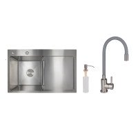 Акційний набір Lidz: мийка H7849R інтегрована крило справа Brushed Steel 3,0/1,0 мм + Змішувач Aria для кухні з гнучким виливом (k35) Grey