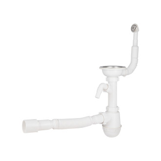 Сифон для кухонной мойки Lidz (WHI) 60 08 E001 01 ECO с круглым переливом (выход 50 мм)