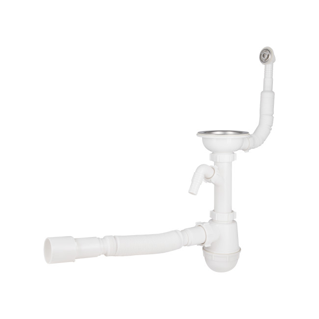 Сифон для кухонной мойки Lidz (WHI) 60 08 E001 01 ECO с круглым переливом (выход 50 мм)