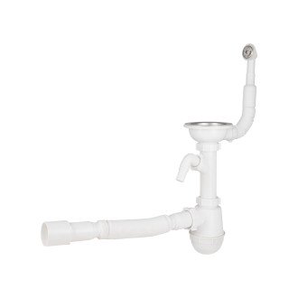 Сифон для кухонної мийки Lidz (WHI) 60 08 E001 01 ECO з круглим переливом (вихід 50 мм)