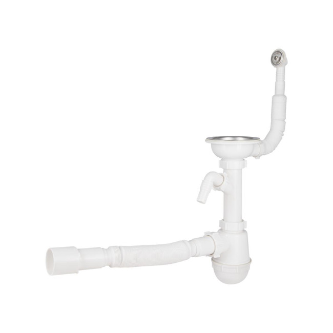 Сифон для кухонної мийки Lidz (WHI) 60 08 E001 01 ECO з круглим переливом (вихід 50 мм)